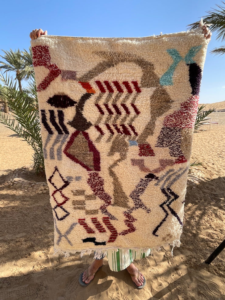 Handgeknüpfter marokkanischer Berber Teppich Weiß/Rot