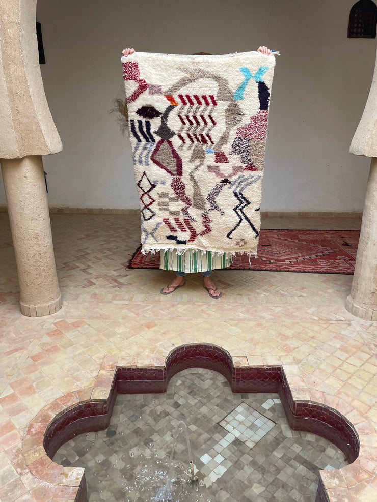 Handgeknüpfter marokkanischer Berber Teppich Weiß/Rot